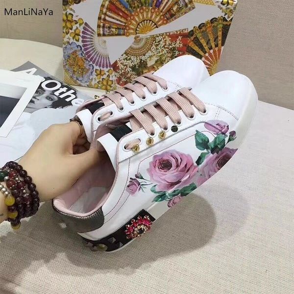 

dress shoes white leather flat flower decoration women's sports shoes crystal platform casual luxury rivets ladies d2p1, Black