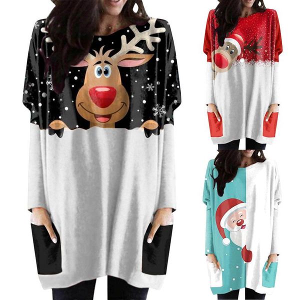 

women's blouses & shirts christmas print sweatshirt women fashion girls 2021 autumn loose long sleeve casual female pullovers sudadera, White