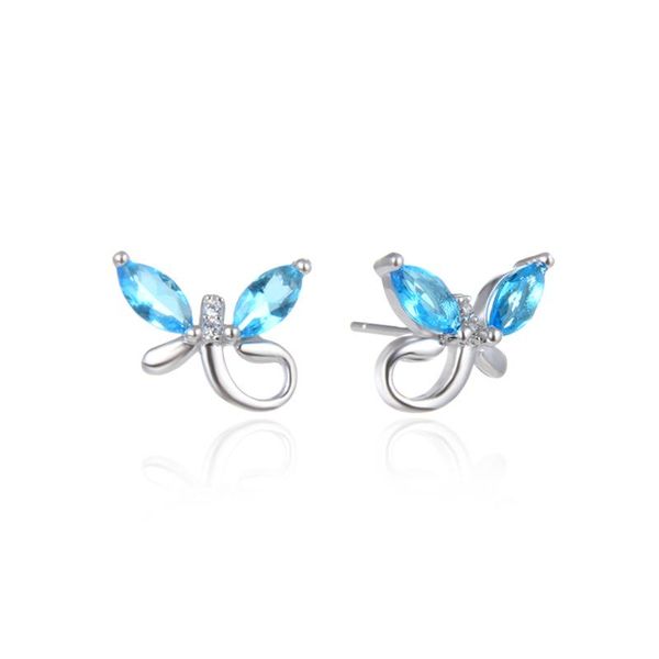 

other solid s925 sterling silver blue crystal earrings stud ladies fashion ear jewelry white gold party gift chdbr003648, Golden;silver