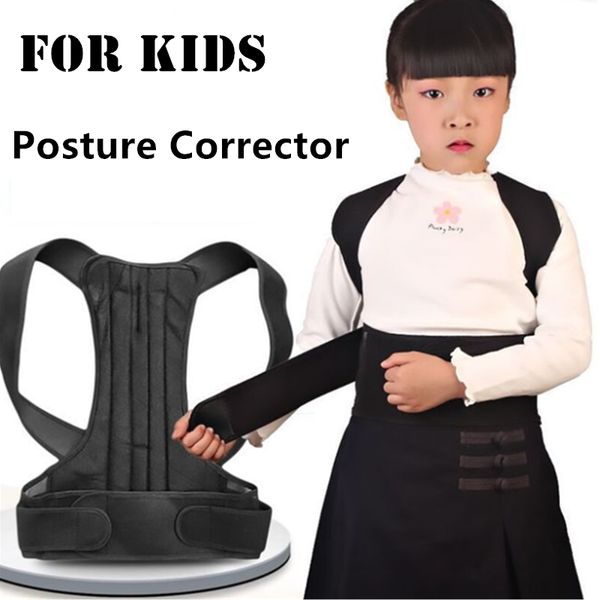 

back posture corrector for kids and teens adjustable upper brace clavicle support improve slouching humpback pain relieve, Black;blue