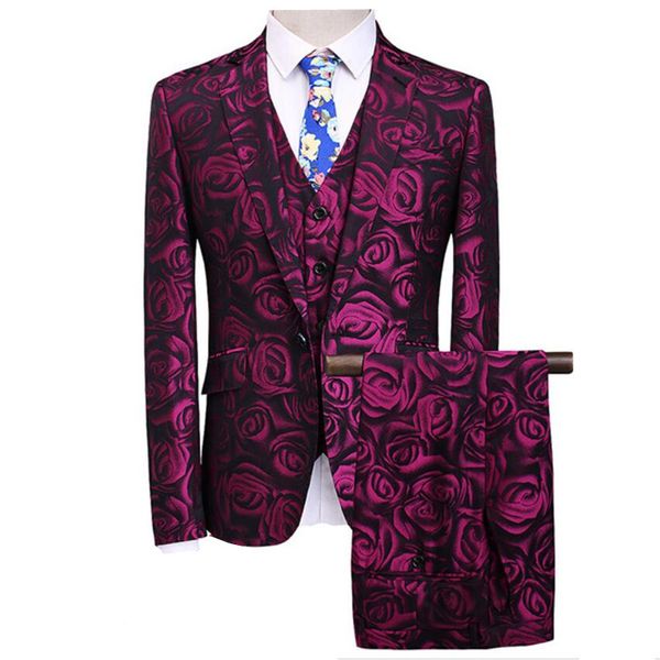 

men's suits & blazers (jacket + vest pants 2021 floral three suit pattern flower graduation party 4xl 5xl assembly, White;black