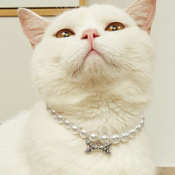 

dog apparel fancy pet pearl necklace diamond crystal collars with bling rhinestones