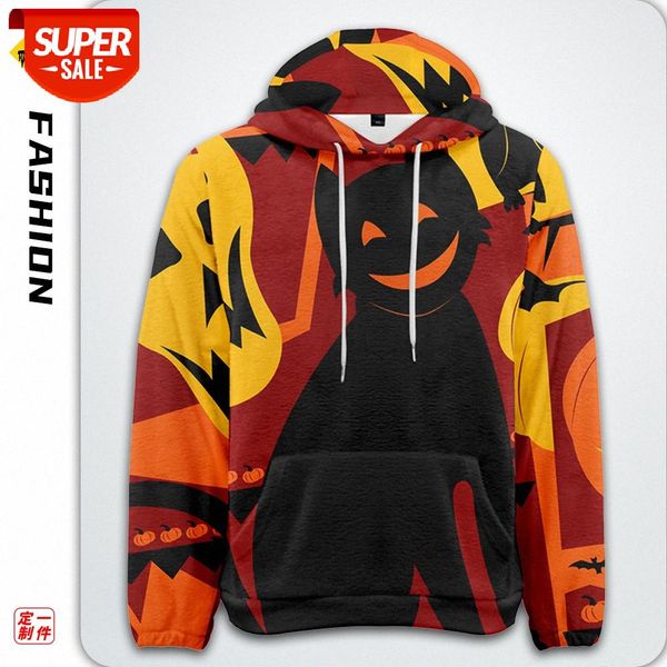 

autumn and winter pullover flannel casual hoodie halloween printing three-dimensional pocket sweater #ia1d, Black