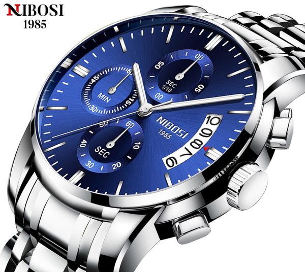 

wristwatches nibosi mens 2021 luxury watches sport brand quartz wristwatch waterproof male clock chronograph relogio masculino, Slivery;brown