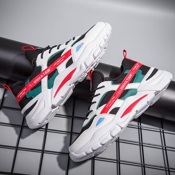 

womens men sports trainer size running shoes gray black blue red white sunmmer thick-soled wear-resistant runners sneakers code: 02-0895, White;red