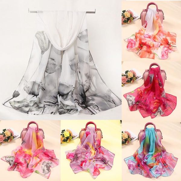 

scarves 25# women scarf flower print long soft wrap simulation silk shawl muslim hijab handkerchief muffler foulard, Blue;gray