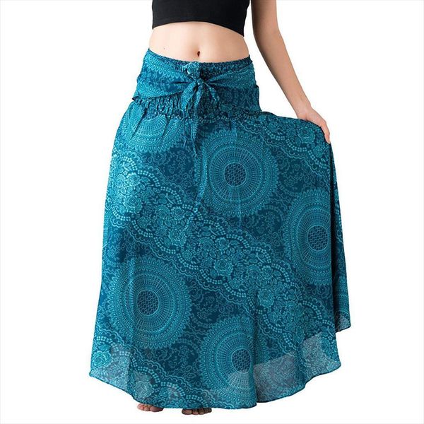 

all match long hippie bohemian women skirts gypsy boho flowers elastic waist floral halter skirt falda de las seoras, Black