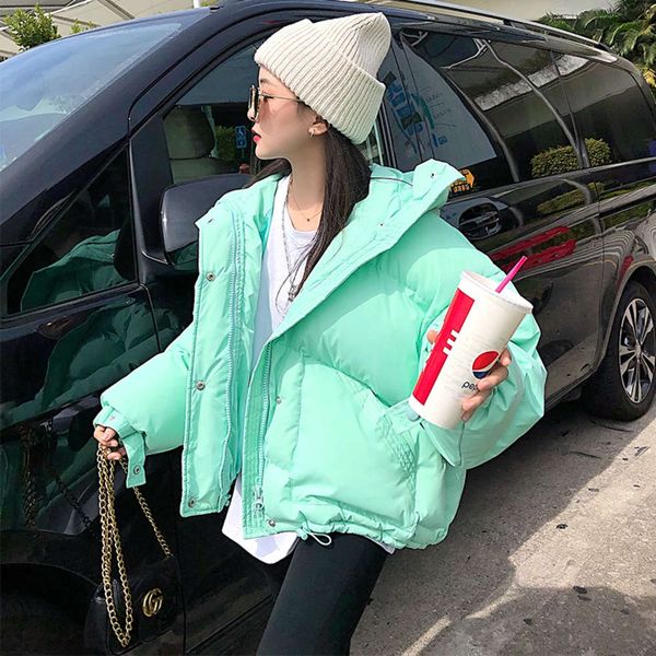 

small short down jacket women's loose hooded winter thickened bread, Black
