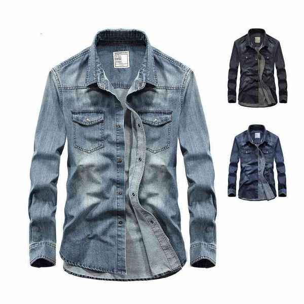 

men's casual shirts drop fashion mens denim shirt long sleeve 100% cotton handsome hombre jean plus size s-4xl o0w8, White;black
