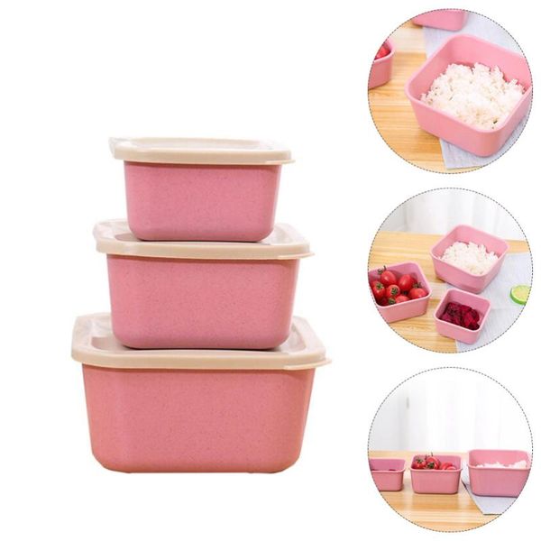 

3pcs 3 in 1 wheat straw lunch boxes sushi bento containers portable dinnerware sets