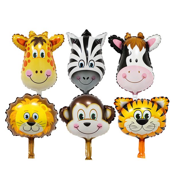 50 pcs / lote dos desenhos animados animais folha balão festa decoração mini tigre leão vaca macaco balão de filme de alumínio; brinquedo do garoto festa de casamento de aniversário-decorativo DHL ou UPS