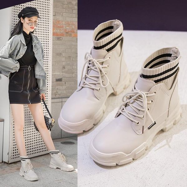 

boots women's fall/winter 2021 stretch socks thick heel mid-tube platform locomotive shoes, Black