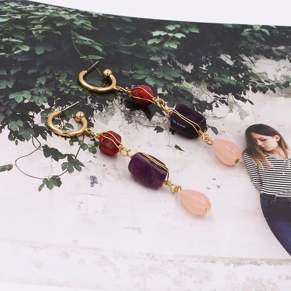 

colorful long irregular stone earrings high-quality handmade drop earring fashion jewelry accessories for women bohemia dangle & chandelier, Silver
