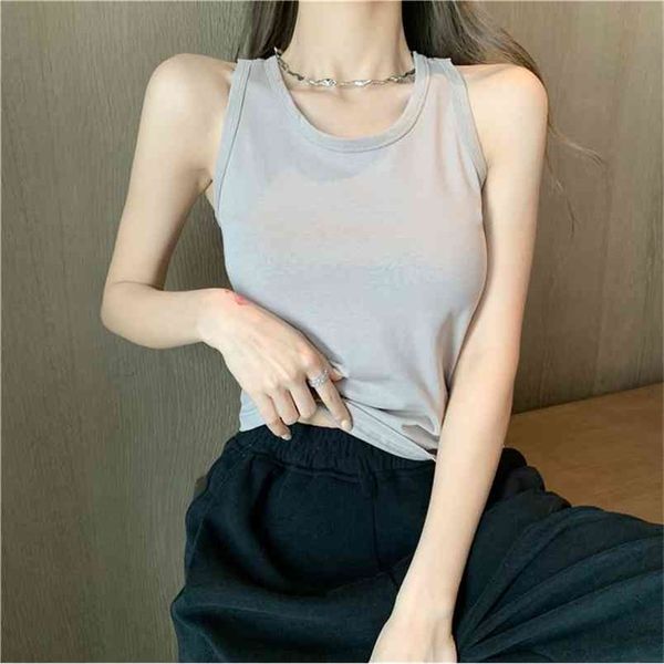 

summer simplicity camisole casual basic t shirt off shoulder korean fashion clothing 210507, White