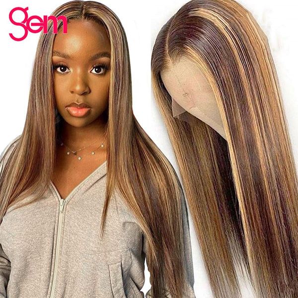 

lace wigs highlight wig brown colored human hair gem 13x4 13x6x1 ombre straight front, Black;brown