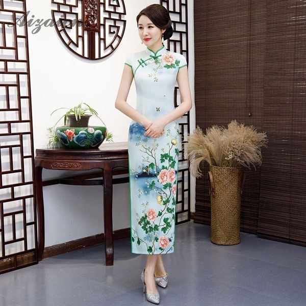 

ethnic clothing women chinese traditional qipao printing cheongsam modern slim long dresses chinoise similar silk qi pao daily dress, Red