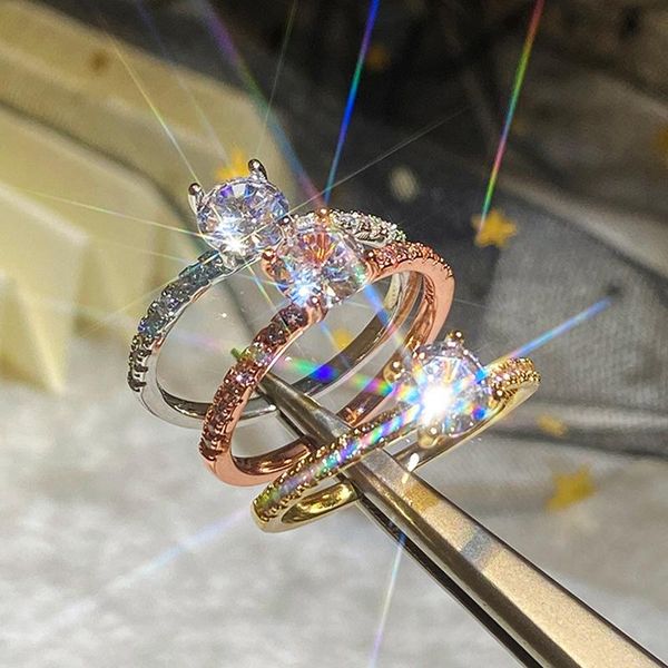 

wedding rings 2021 modern fashion women ring trend white crystal zircon engagement design for jewelry gift wholesale, Slivery;golden