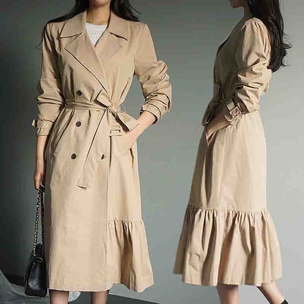 

autumn winter women coats fashion khaki full sleeve turn-down collar casual club windbreaker long coat ladies outwear 210526, Tan;black