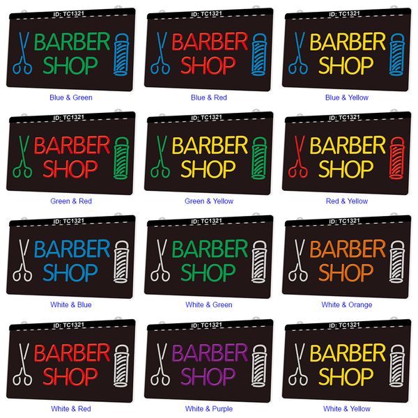 TC1321 Barber Shop aberto sinal de luz dupla gravura 3D