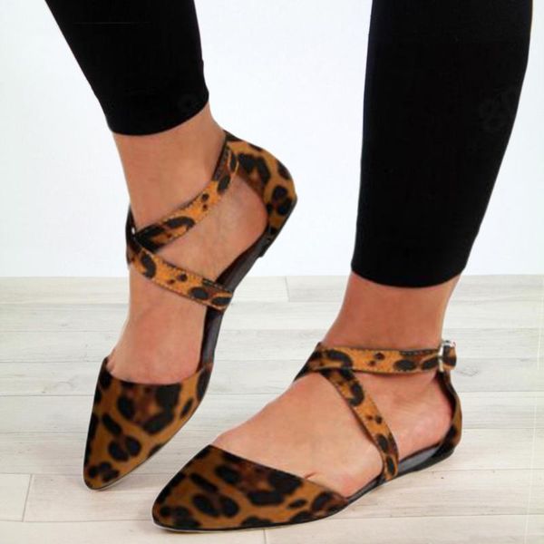 

womens fashion flats leopard pointed toe shoes cross buckle strap beach sandals women summer 2021#4, Black