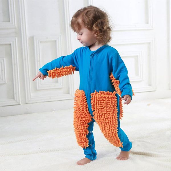 

baby mop rompers outfit rompe boy girl polishes floors cleaning suit sui kids crawls toddler jumpsuit jumpsuits, Blue