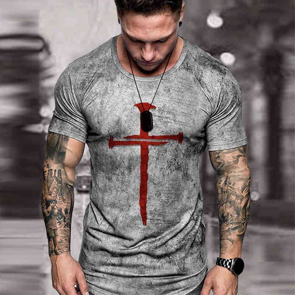 

men's short sleeve t-shirt, summer leisure, 3d cross print, breathable, fitness, White;black