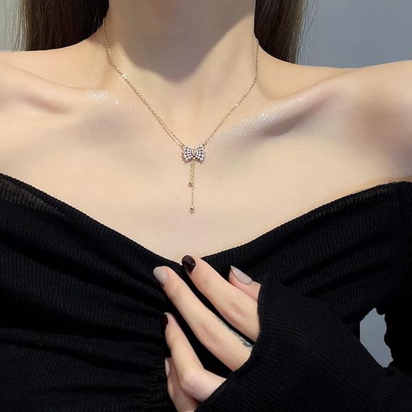 

pendant necklaces mrzmsz cute bowknot zircon for women metal clavicle chain punk jewelry gift accessories gifts, Silver
