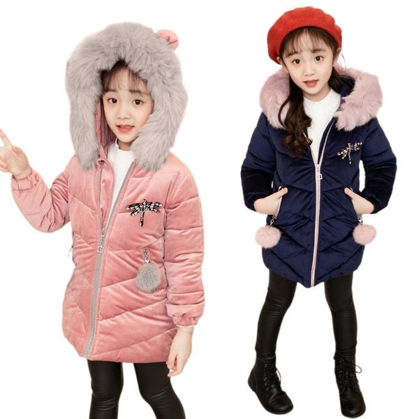 

down coat winter parka jacket for girl children's clothing casual solid kids coats hooded zipper parkas outerwear 4 6 8 10 12 14 year, Blue;gray