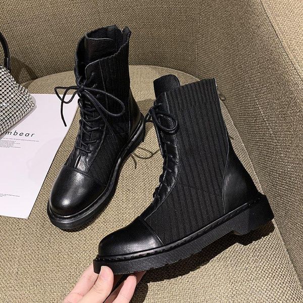

boots 2021 autumn ladies stitching comfortable breathable stretch fashion all-match flat-bottom women, Black