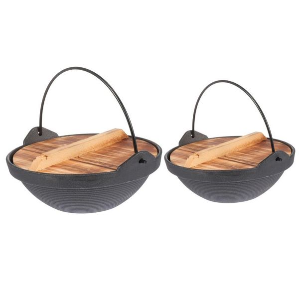 

pans 2pcs durable cast iron cooking hanging pots outdoor pots(assorted color)