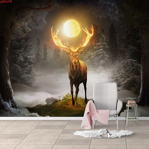 Sfondi foto personalizzati Moon Forest Elk 3D murale sfondi per soggiorno ristorante caffetteria decorazione della parete impermeabile canvas di pittura di canvas