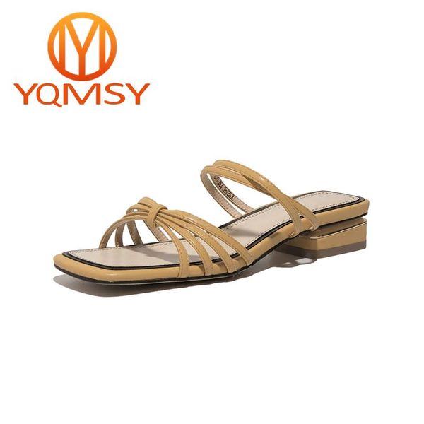 

fashion women's slippers genuine leather flat with narrow band slides summer outside leisure mixed colors shoes as42, Black