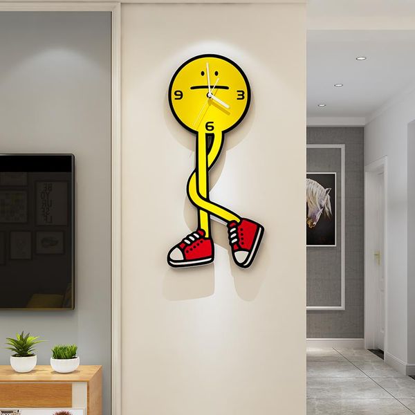 

wall clocks long-legged yellow man large clock modern design living room home decoration decor for decorative watch