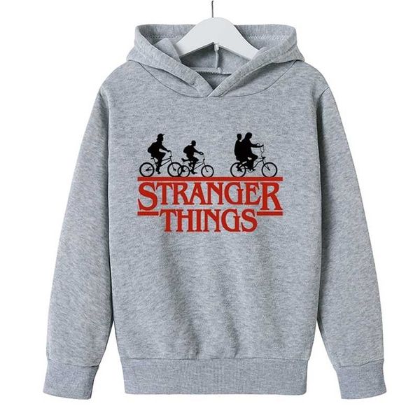 Alta qualità da 4 a 14 anni Felpe con cappuccio Stranger Things Cotone 2d Stampa Primavera Ragazzi e ragazze Felpa con cappuccio Abbigliamento per bambini Molti colori 211111