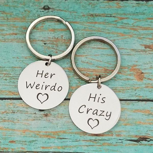 

keychains his crazy her weirdo personalized keychain silver pairs circle couple key chains