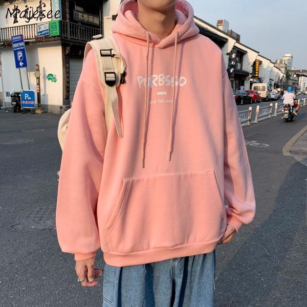 

men with hat hoodies letter printed fashion thickening warm chic harajuku streetwear ulzzang all-match loose leisure teens cozy men's &, Black