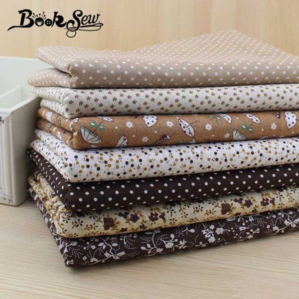 BookShew 7 Parça 50 cm * 50 cm Pamuk Kumaş Yağ Çeyrek Paket Vintage Kahverengi Kapitone Dikiş Patchwork Tilda 210702