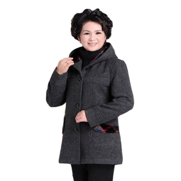 

women's wool & blends woman spring plus size velvet jacquard hooded single breasted full overcoat female winter cardigan thick outerwea, Black
