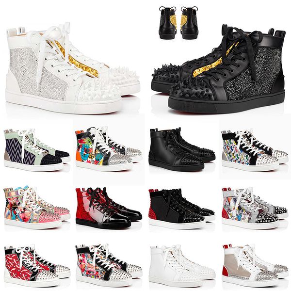 

luxury brand sneakers genuine leather women mens designer shoes red bottoms christians louboutins platform spike luxurys designers trainers, Black