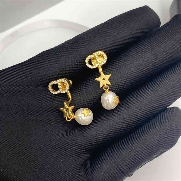 

special offer 75%off outlet new letter star female family tassel pearl back hanging earrings 925 silver needle