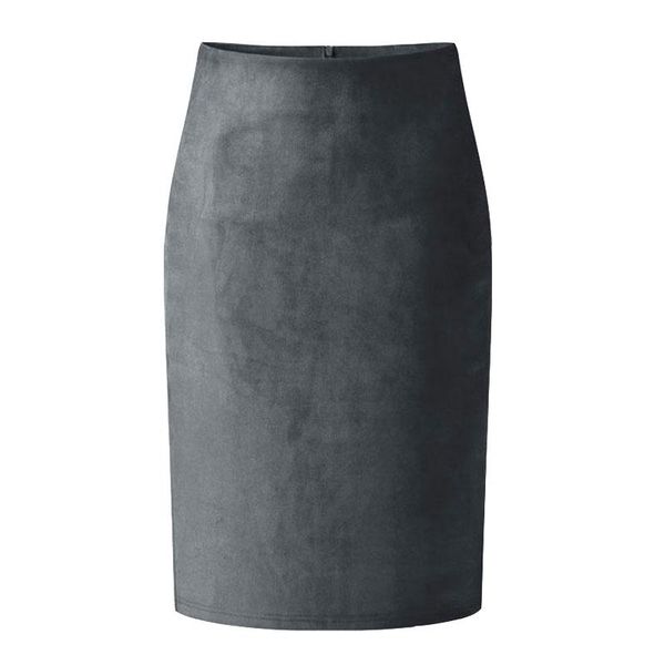 

skirts women suede solid color pencil skirt female autumn winter high waist bodycon vintage split thick stretchy, Black