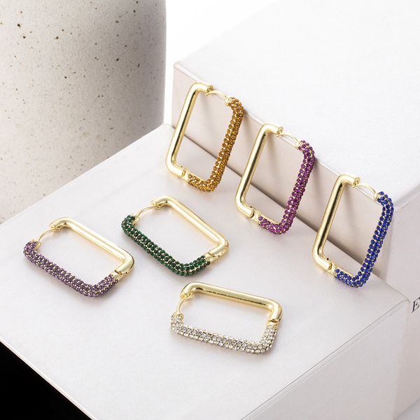 

color rectangle hip hop earrings female personality diamond rectangle geometry exaggerated colorful zircon earrings gc92, Golden