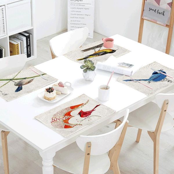 

table napkin tablecloth abstract animal blue yellow bird leaf print covers napkins mats towels coffee kitchen decor 42x32cm