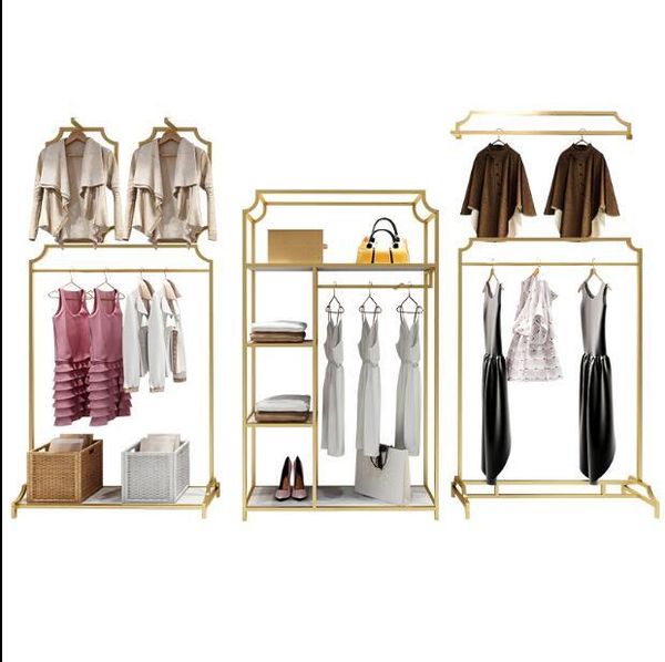 

clothing store display rack floor type gold women's wear special double layer clothes shelf decoration desk wall hanging hangers & rack