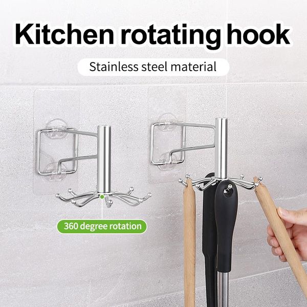 

rotatable hook stainless steel kitchen spoon hanging shelf wall mount 8 hooks clothes hanger cupboard closet organizer rack & rails
