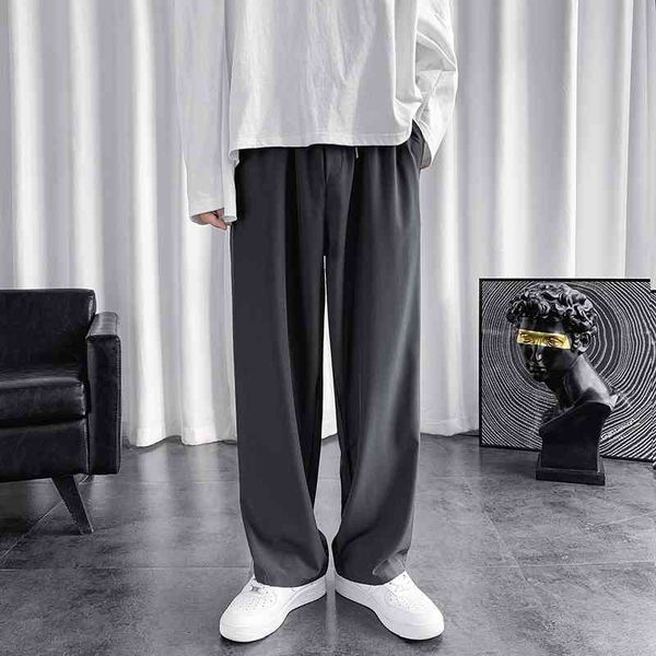 

ice silk men's thin fashion vertical casual loose and versatile straight tube tide brand wide leg pants in summer, Black