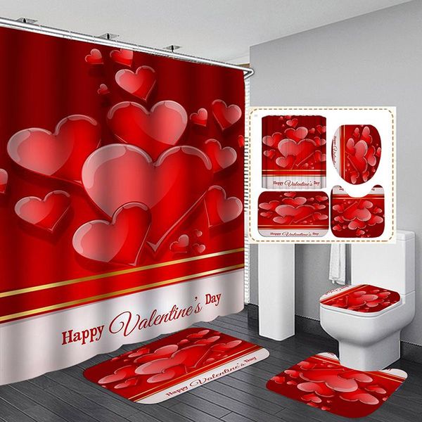 

valentine's day 3d digital printing shower curtain 4-piece set for home / el party. decoration curtains
