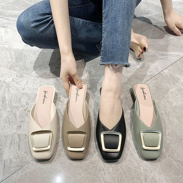

luxury slippers style baotou half slippers for women to wear in summer, Black