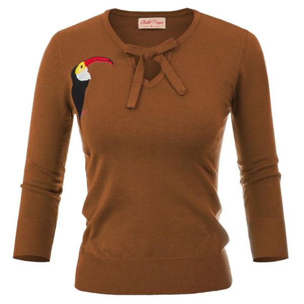 

women's sweaters bp retro vintage 3/4 sleeve crew neck pullover sweater knitwear hedging embroidery keyhole design, White;black