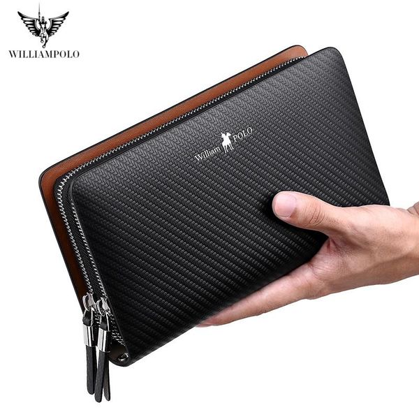 

wallets williampolo brand man wallet bag double zipper money clip clutch men's purses genuine leather men long male purse, Red;black